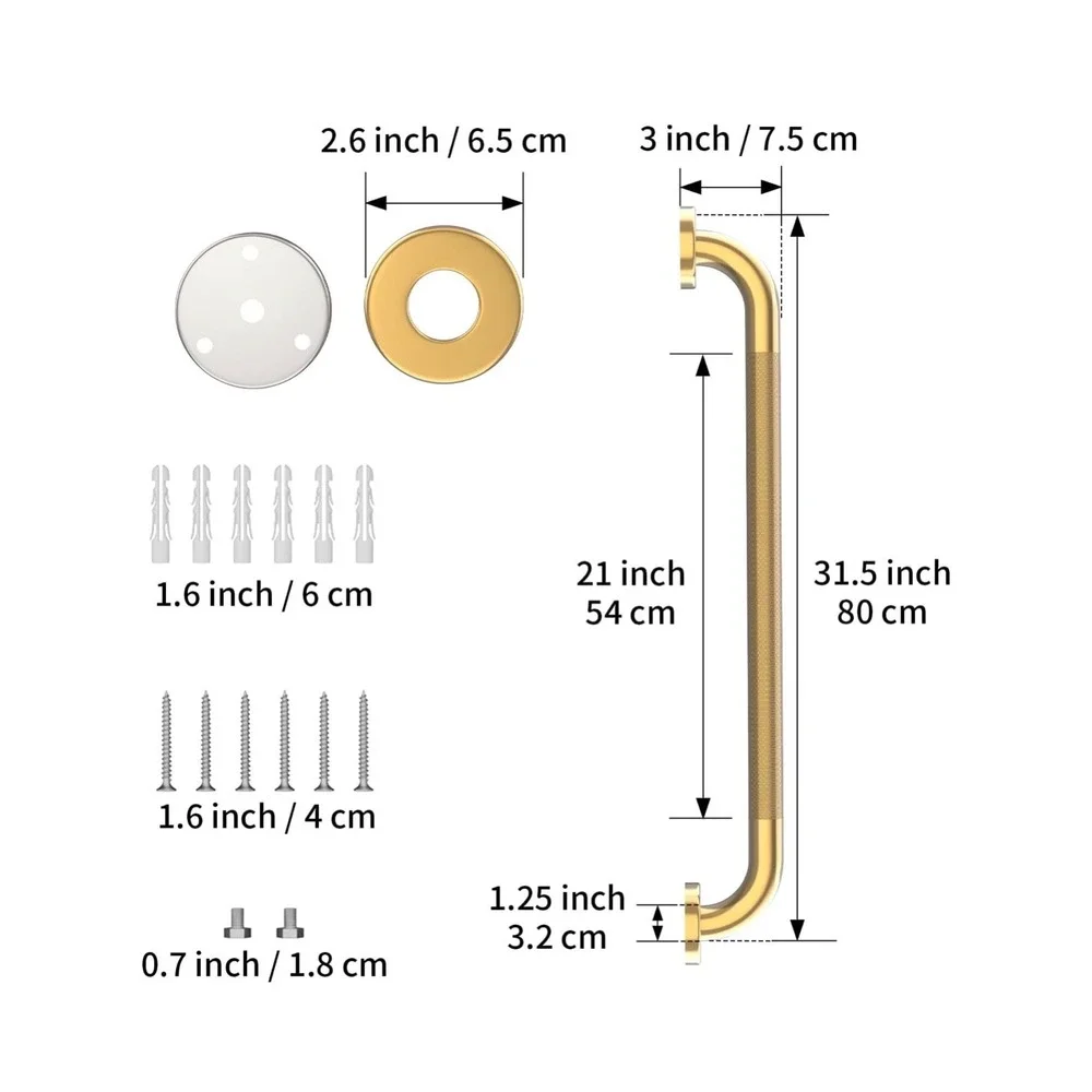 32 Inch Gold Knurled Anti Slip Bathroom Grab Bar Stainless Steel 500lb Capacity